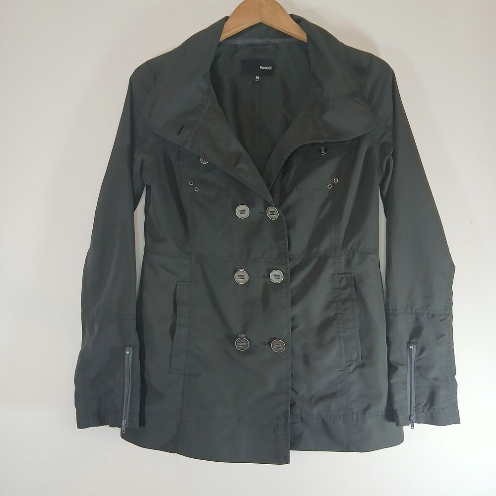 Hurley Lightweight Jacket Womens Medium Black Y2K Utility Moto Zip Jacket